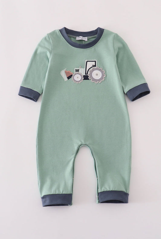 Blue Excavator Appliqué Boy’s Romper