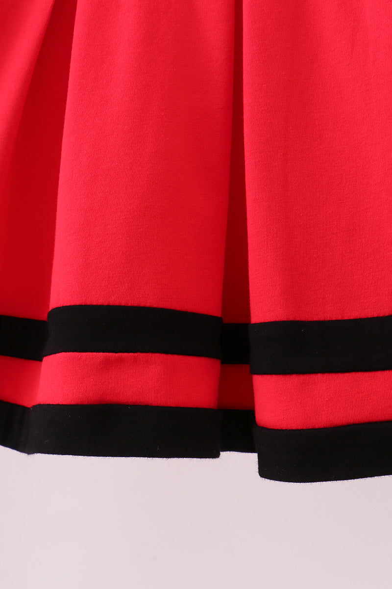 Premium Red Go Dawgs Georgia embroidery ruffle dress