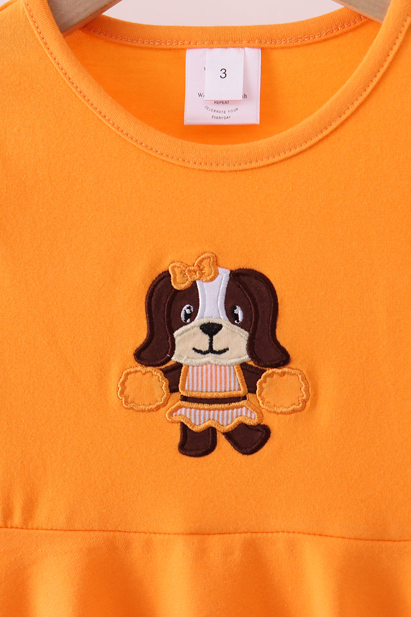 Premium Orange Tennessee puppy applique dress