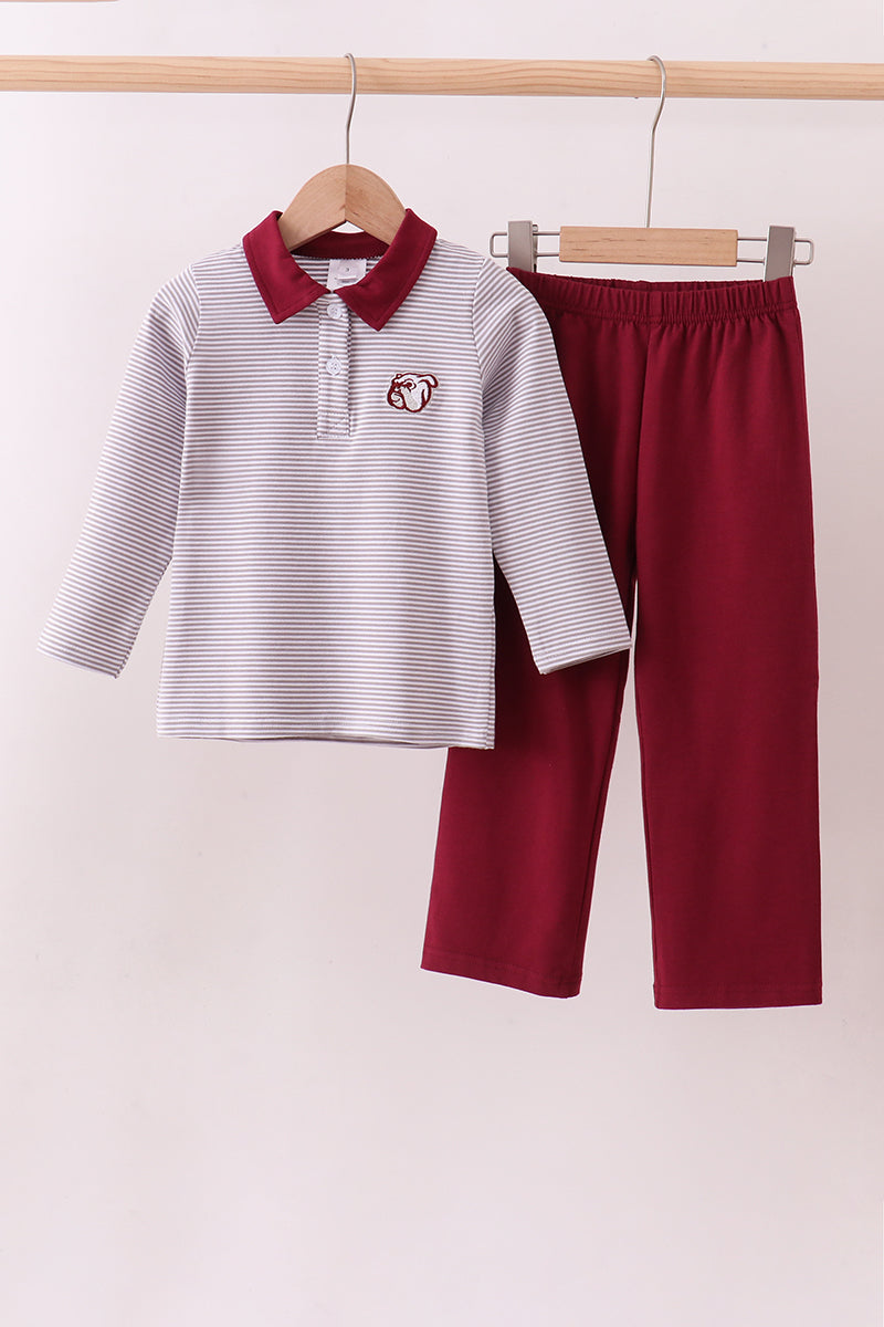 Premium Maroon Georgia stripe bulldog embroidery pants set