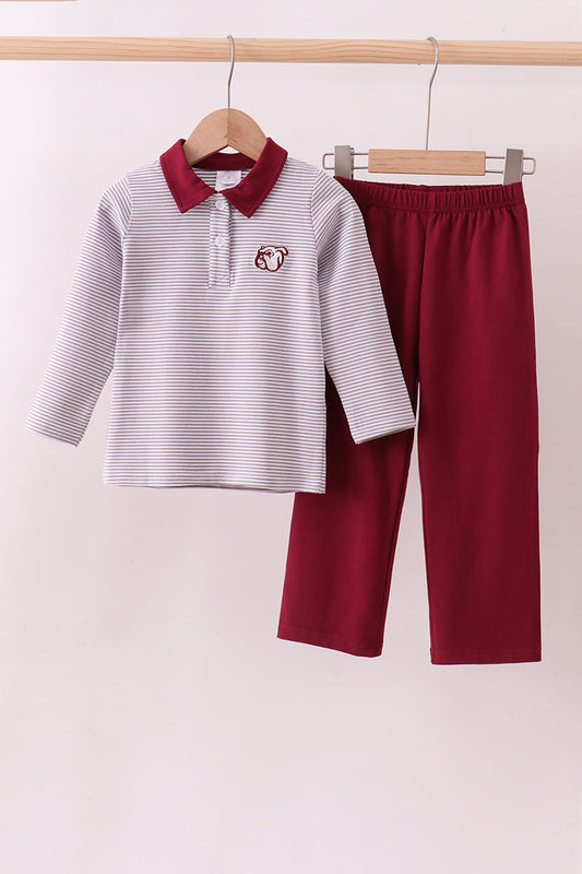 Premium Maroon Georgia stripe bulldog embroidery pants set