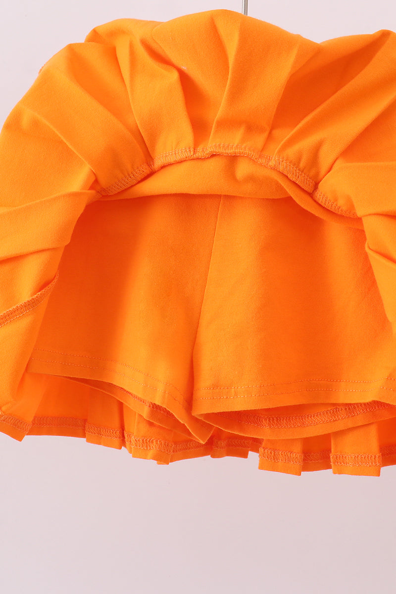 Premium Orange Clemson stripe football embroidery skorts set