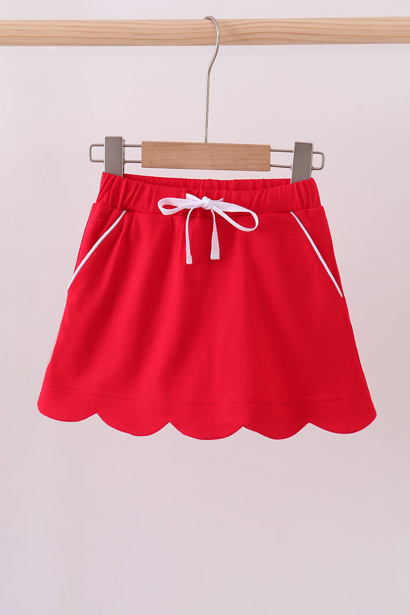 Red scallop hem bow skort
