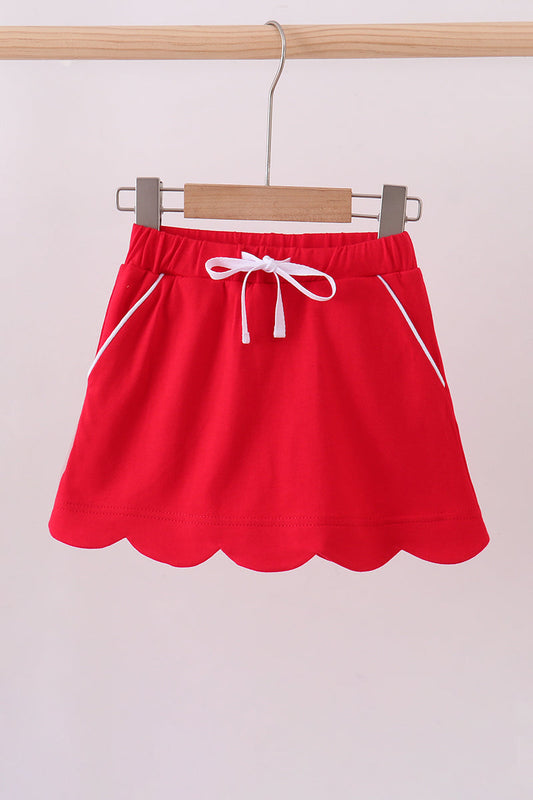 Red scallop hem bow skort