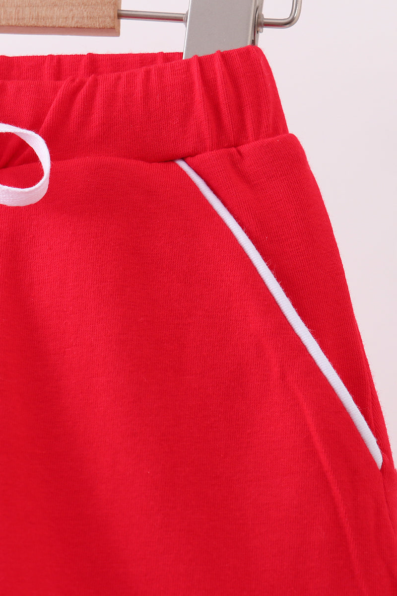 Red scallop hem bow skort