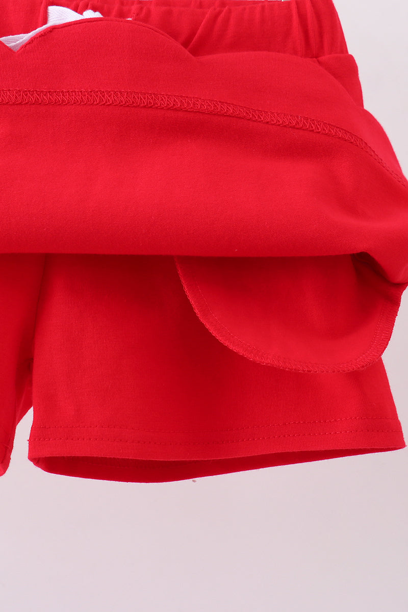 Red scallop hem bow skort