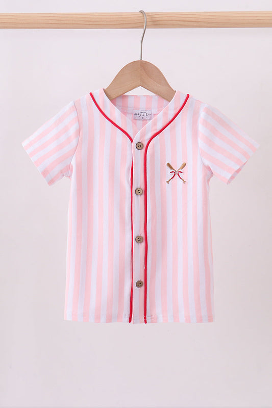 Pink baseball bow stripe top