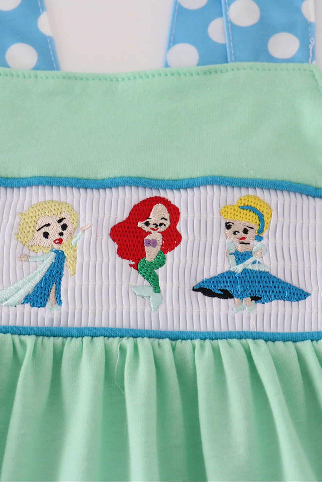 Blue Dot Character Embroidery Smocked Girl’s Short Set