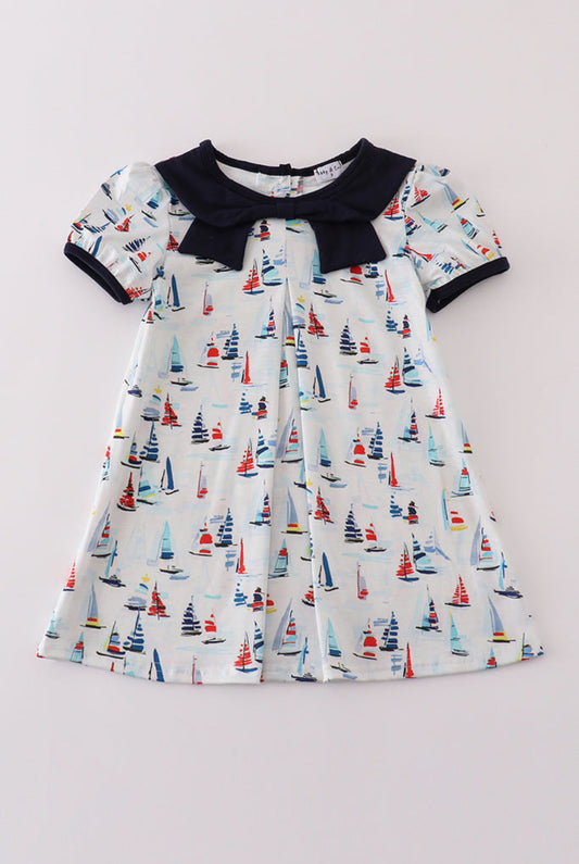 Navy Sailboat Print Girl’s Dress