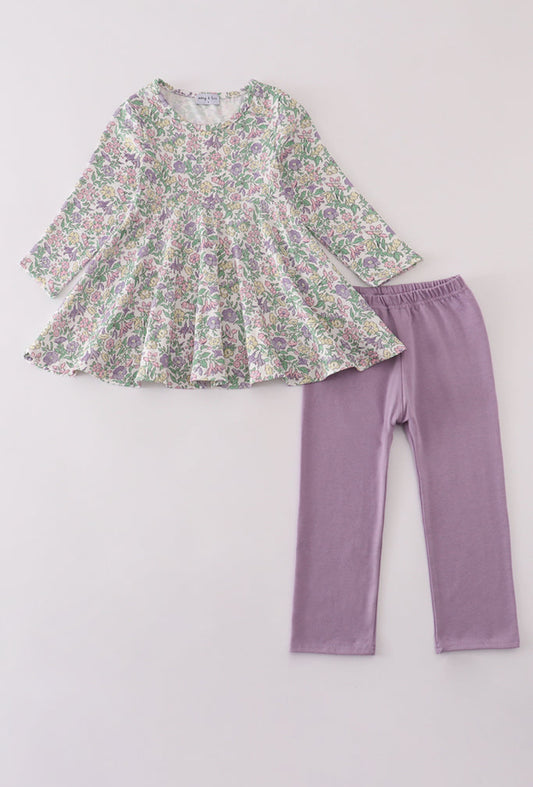 Purple Floral Print Girl’s Pants Set