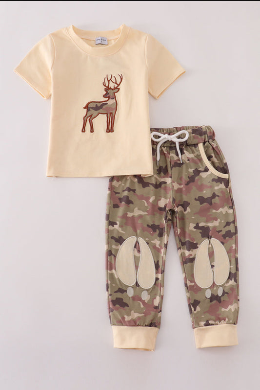 Camouflage Deer Appliqué Boy’s Pants Set