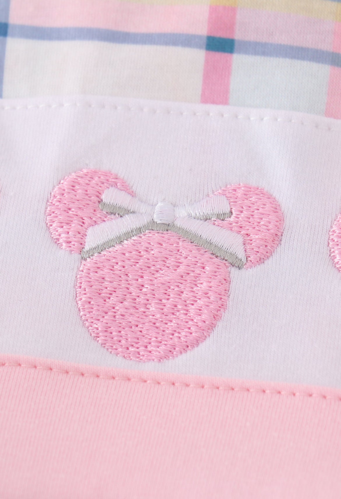 Girl’s Pink Plaid Character Embroidered Shorts Set