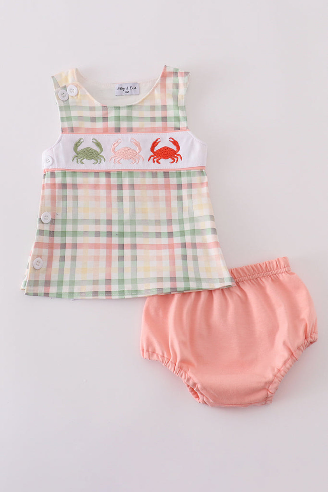 Crab Embroidery Plaid Boy’s Bloomer Set