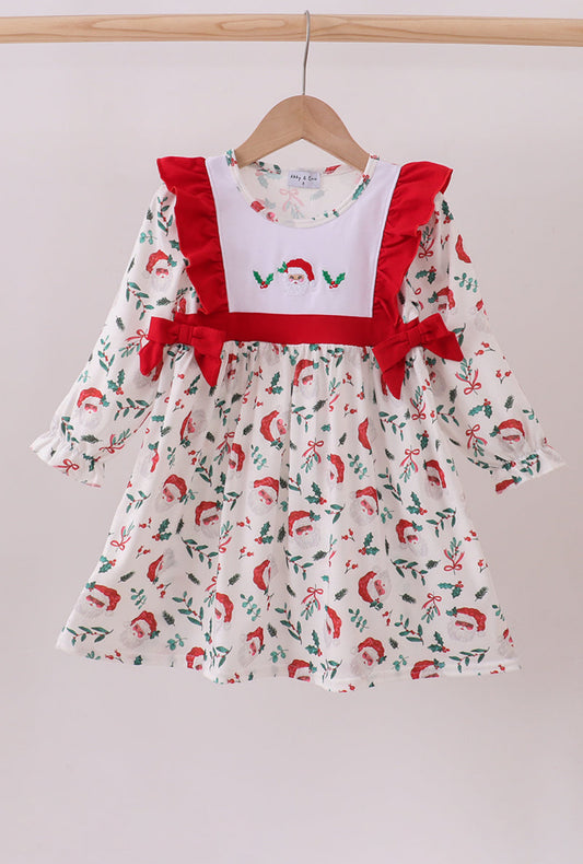 Red Santa Claus Embroidery Ruffle Dress
