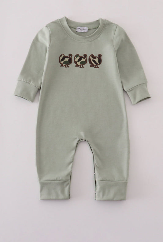 Sage Camouflage Turkey Applique Boy’s Romper