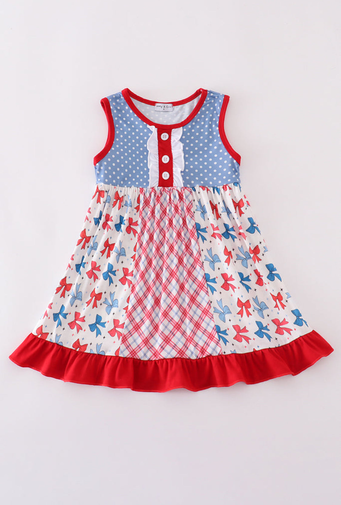 Blue Bow Print Ruffle Dress