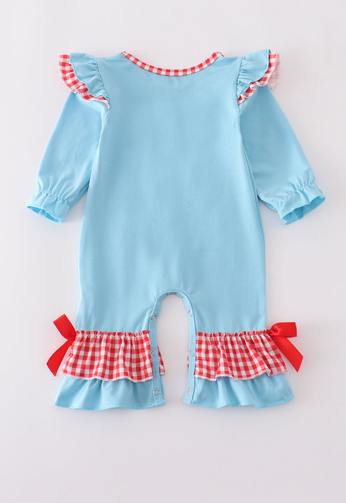 Blue Deer Tree Santa Embroidery Ruffle Girl’s Romper