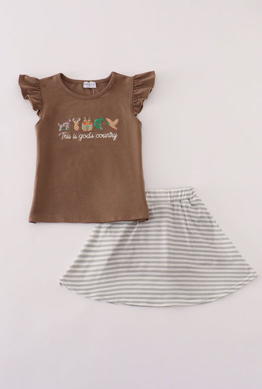 Brown God’s Country Embroidery Skort Set