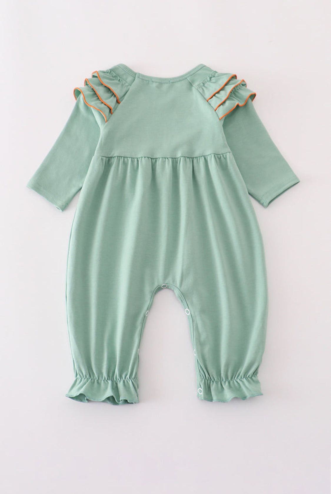 Sage Pumpkin French Knot Ruffle Girl’s Romper