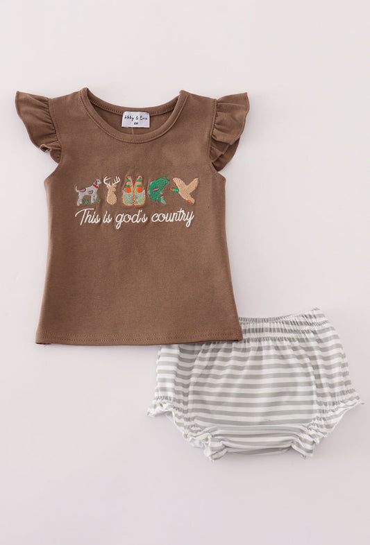 Brown God’s Country Embroidery Girl’s Bloomer Set
