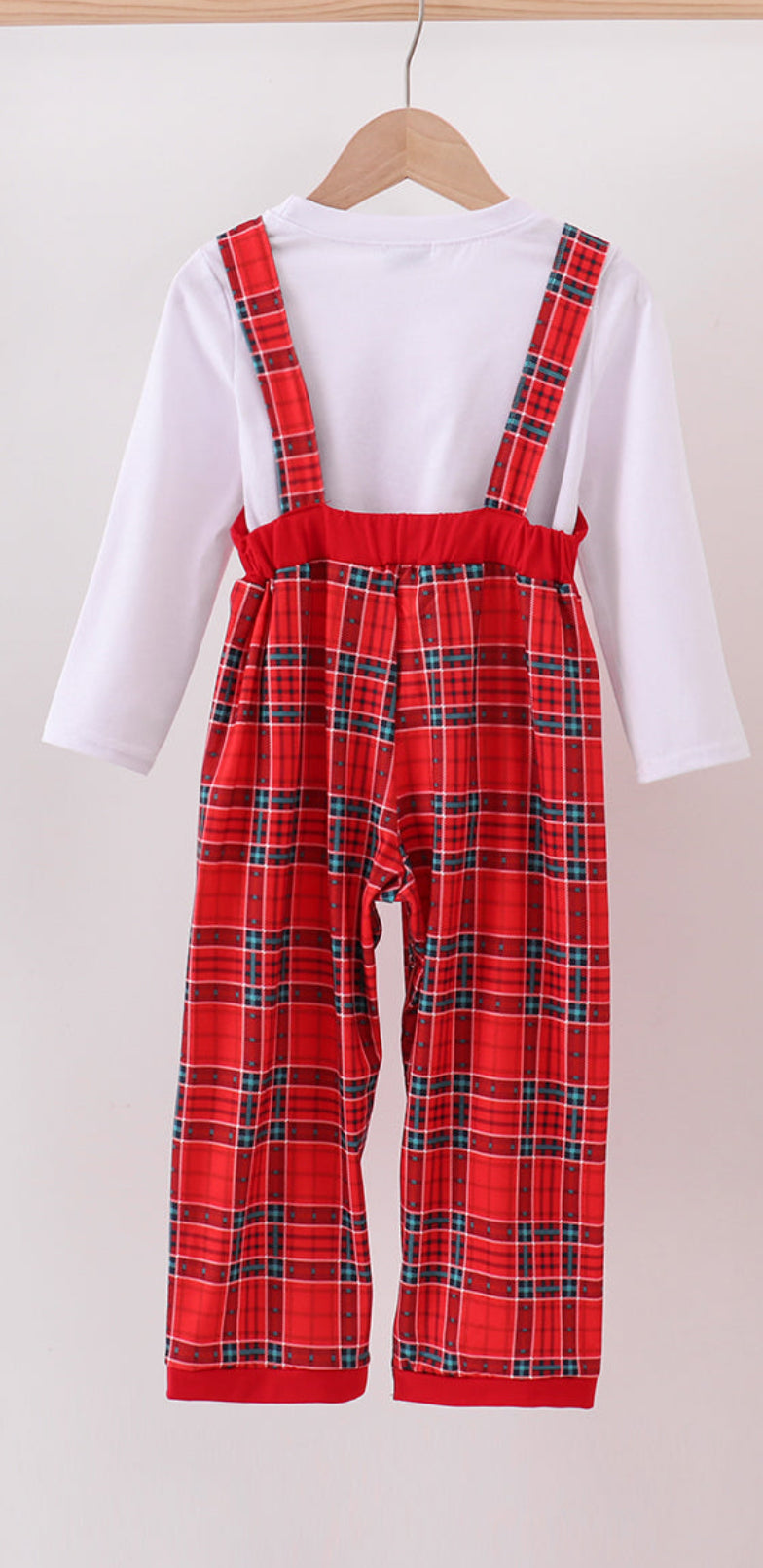 Red Tree Embroidery Plaid Boy’s Jumpsuit