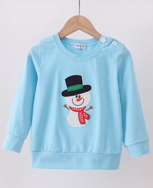 Blue Snowman Appliqué Boy’s Top