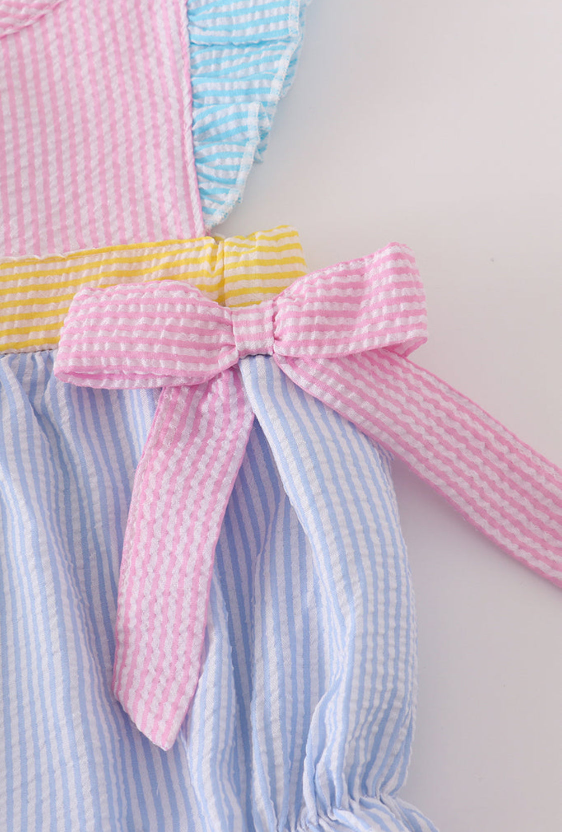 Multi Seersucker Stripe Girl’s Ruffle Bubble