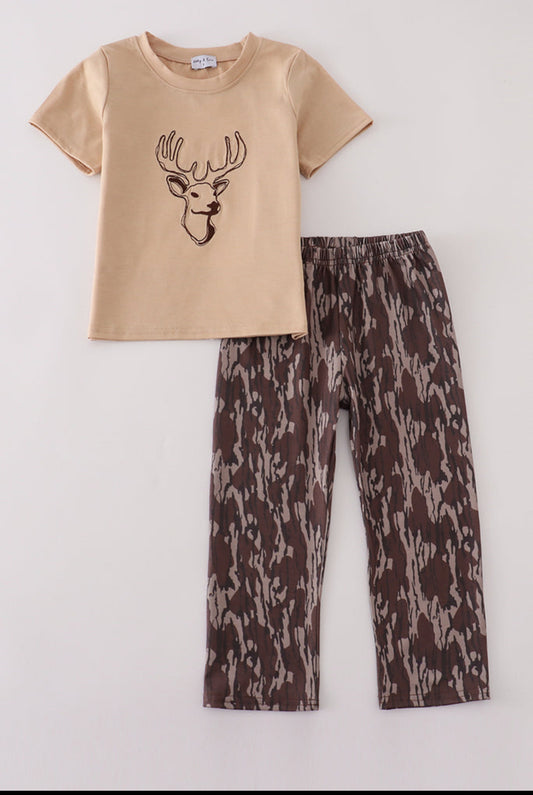 Camouflage Antler Embroidery Pants Set