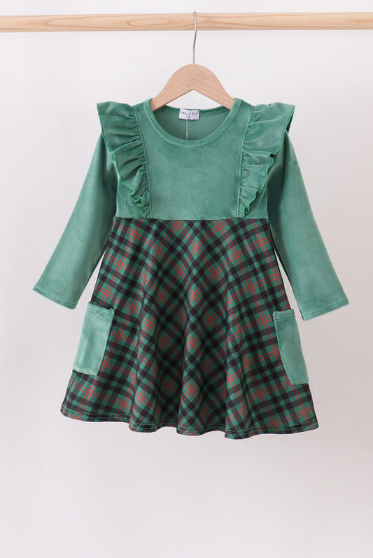 Forest Velvet Ruffle Dress