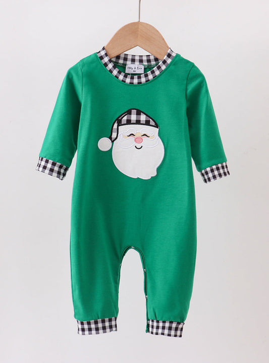 Green Santa Claus Appliqué Boy’s Romper