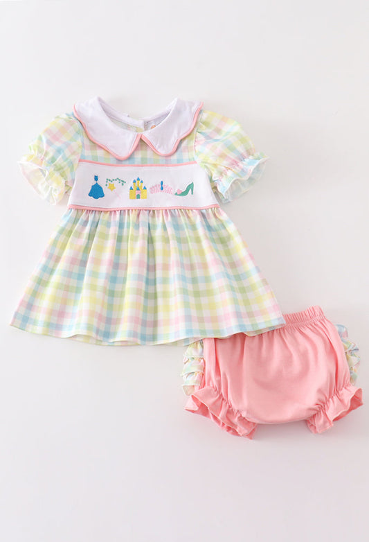Castle Princess Embroidery Baby Girl Bloomer Set
