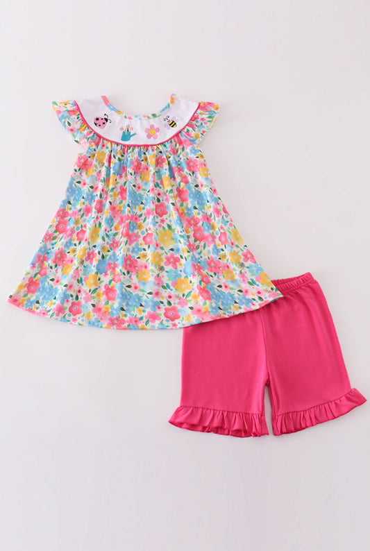 Floral Bee Embroidery Girl Set