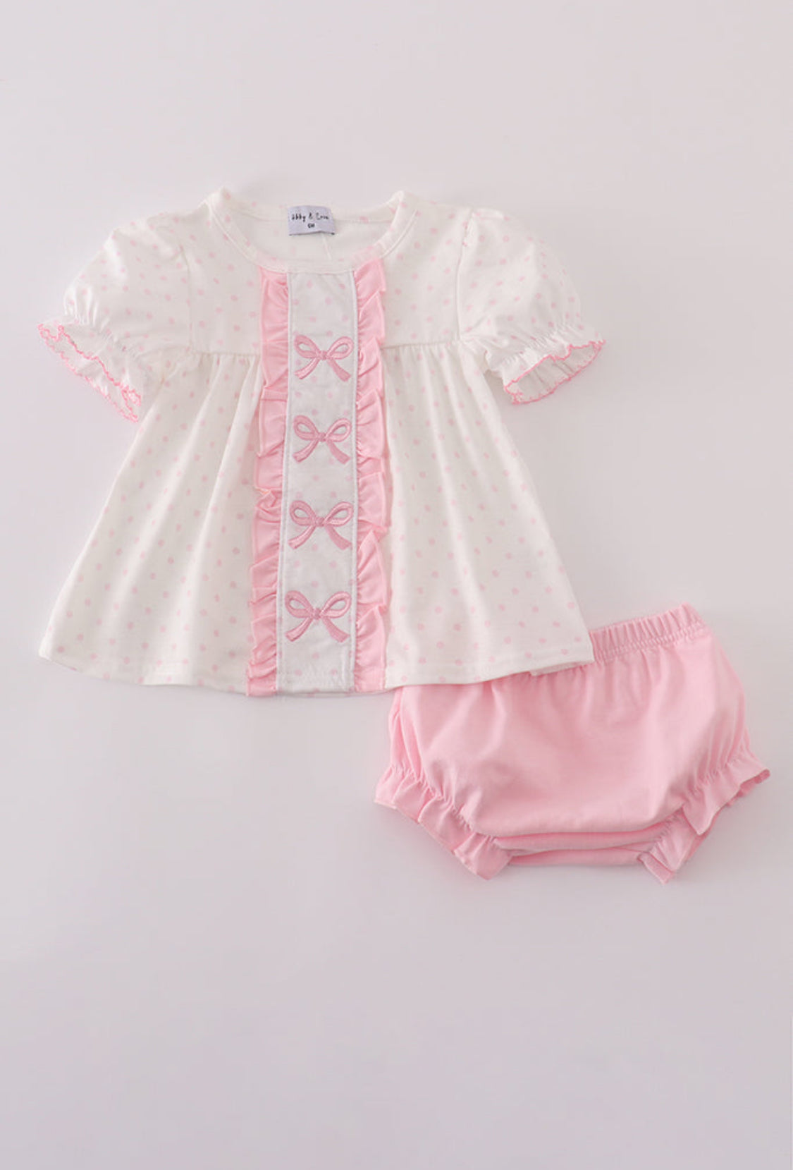 Pink Bow Embroidery Dot Girl’s Bloomer Set