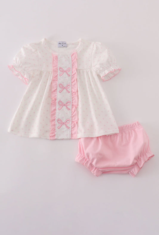 Pink Bow Embroidery Dot Girl’s Bloomer Set
