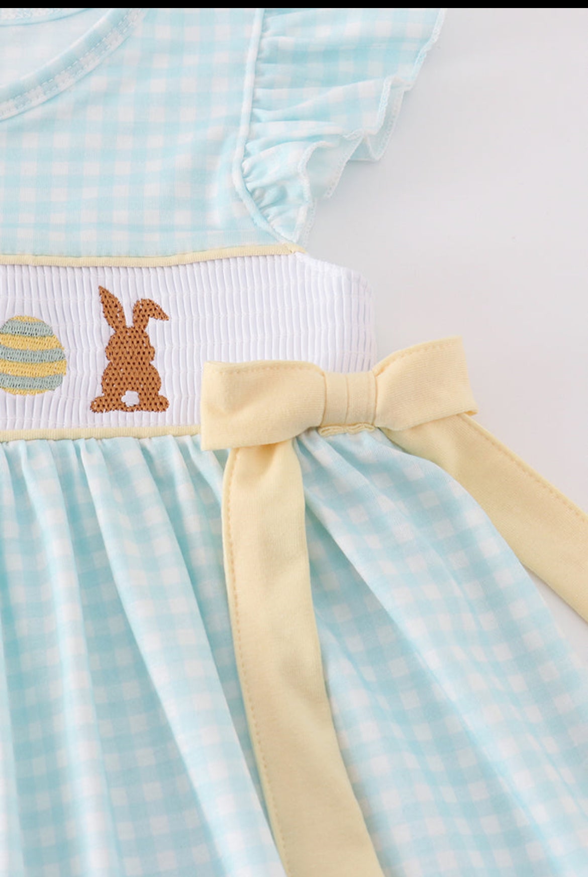 Girl’s Blue Bunny Embroidered Smocked Dress
