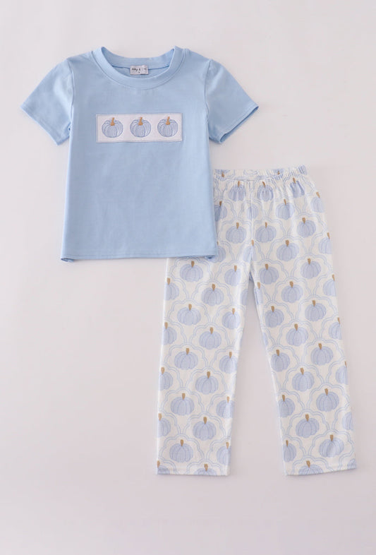 Blue Pumpkin Embroidery Boy’s Pants Set