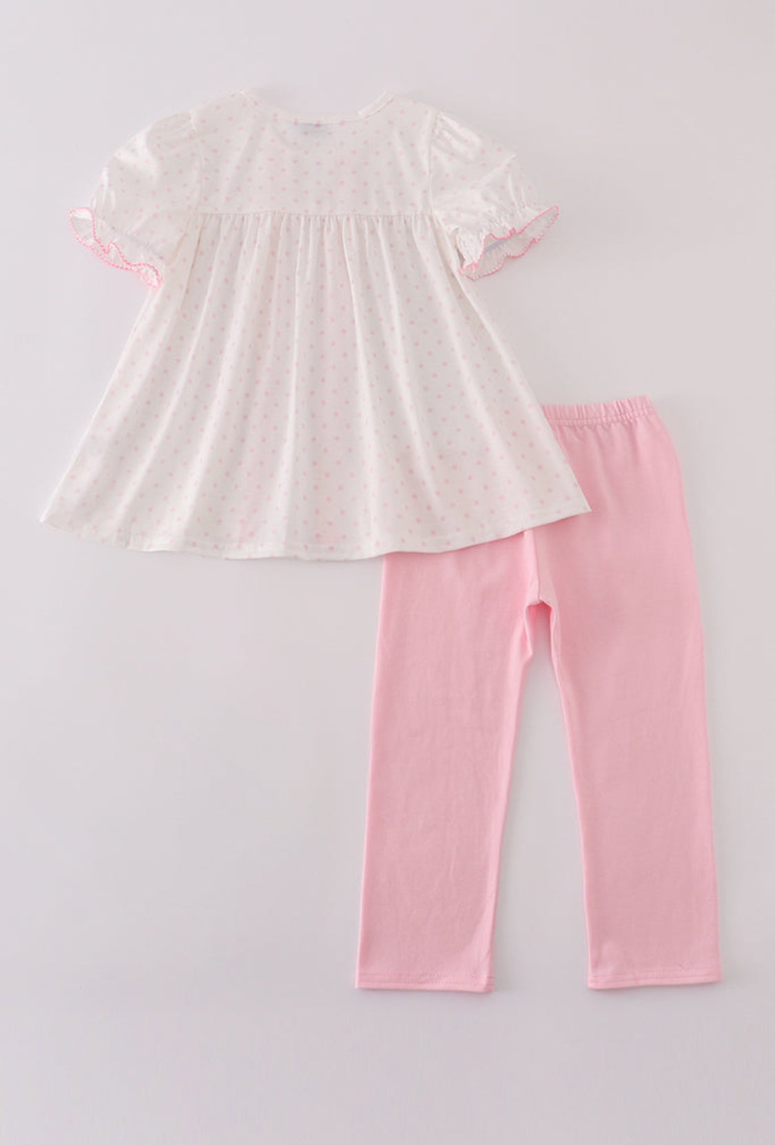 Pink Bow Embroidery Dot Ruffle Girl’s Pants Set