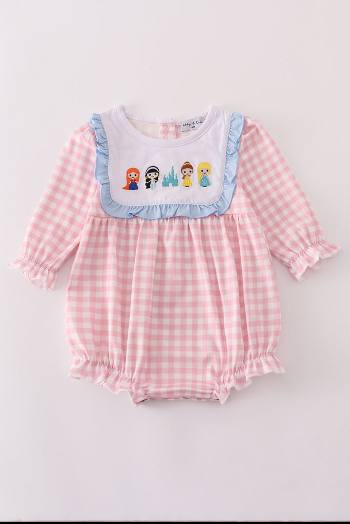 Pink Princess Castle Embroidery Gingham Girl’s Bubble