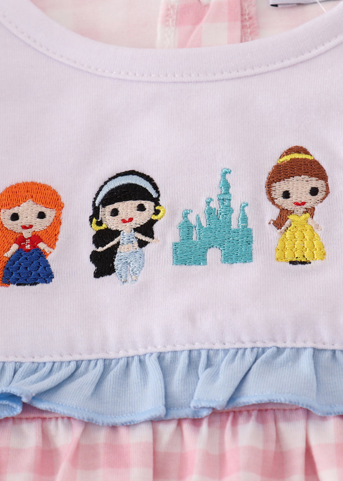 Pink Princess Castle Embroidery Gingham Girl’s Bubble