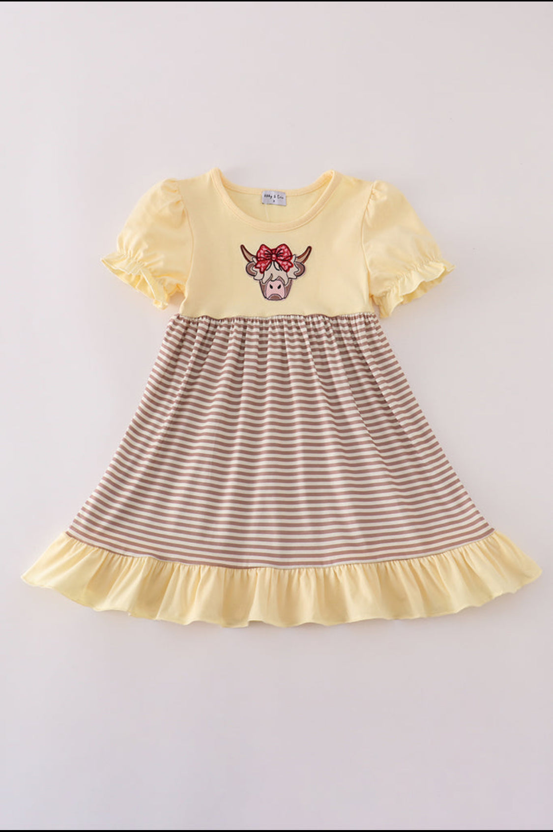 Highland Cow Appliqué Ruffle Dress