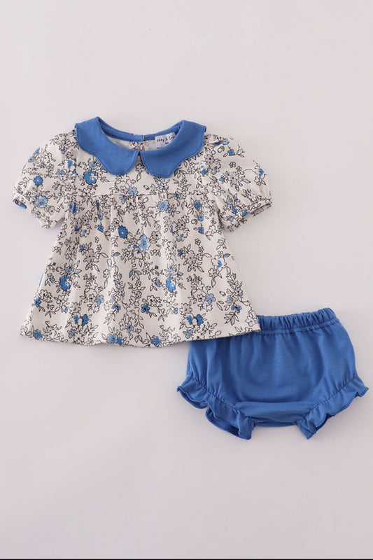 Blue Vintage Floral Print Girl’s Bloomer Set