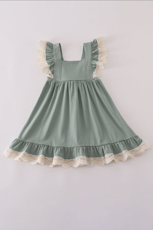 Sage Lace Ruffle Girl’s Dress
