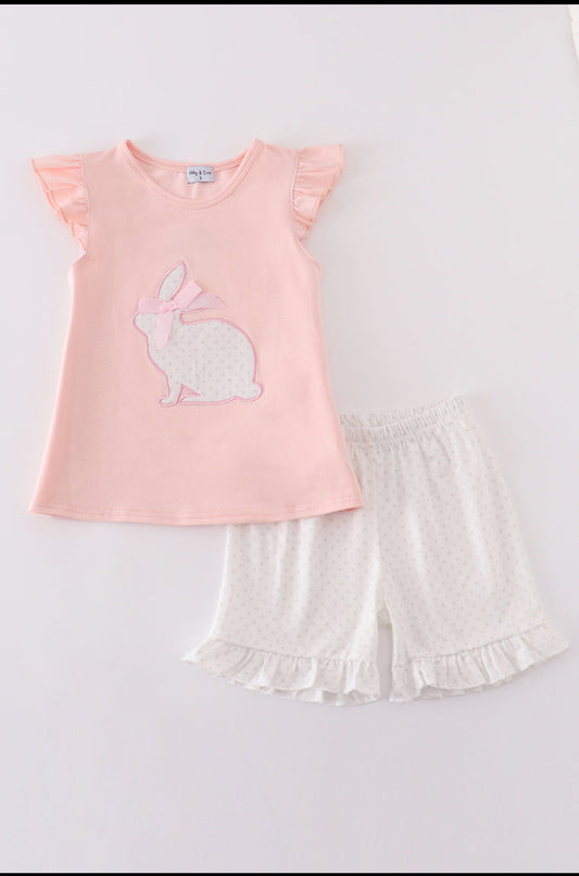Pink Easter Bunny Appliqué Girl’s Short Set