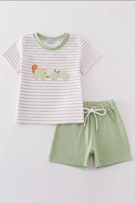 Easter Stripe Bunny Appliqué Boy’s Short Set