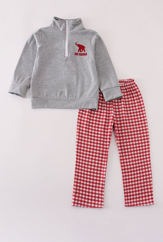 Alabama Embroidery Gingham Boy’s Pullover and Pants Set