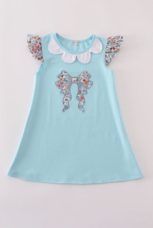 Floral Bow Appliqué Ruffle Girl’s Dress