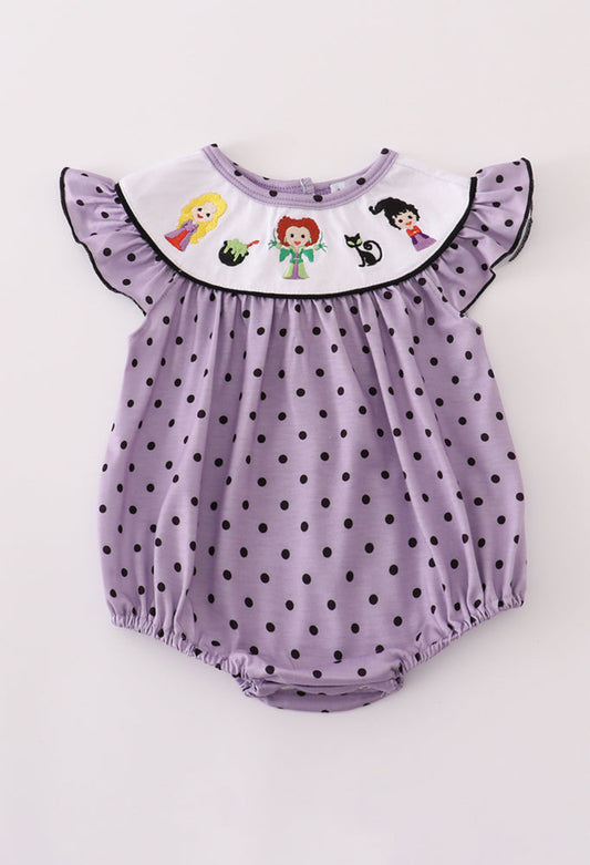 Purple Halloween Dot Witch Embroidery Bubble