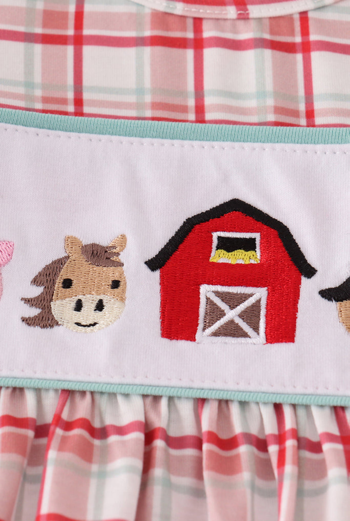 Red Plaid Farm Embroidery Ruffle Girl’s Bubble