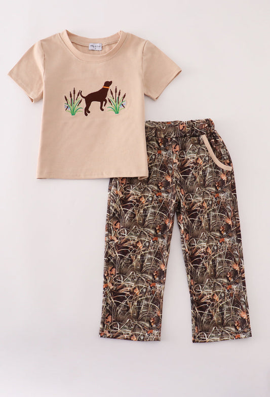 Camouflage Hound Embroidery Boy’s Pants Set