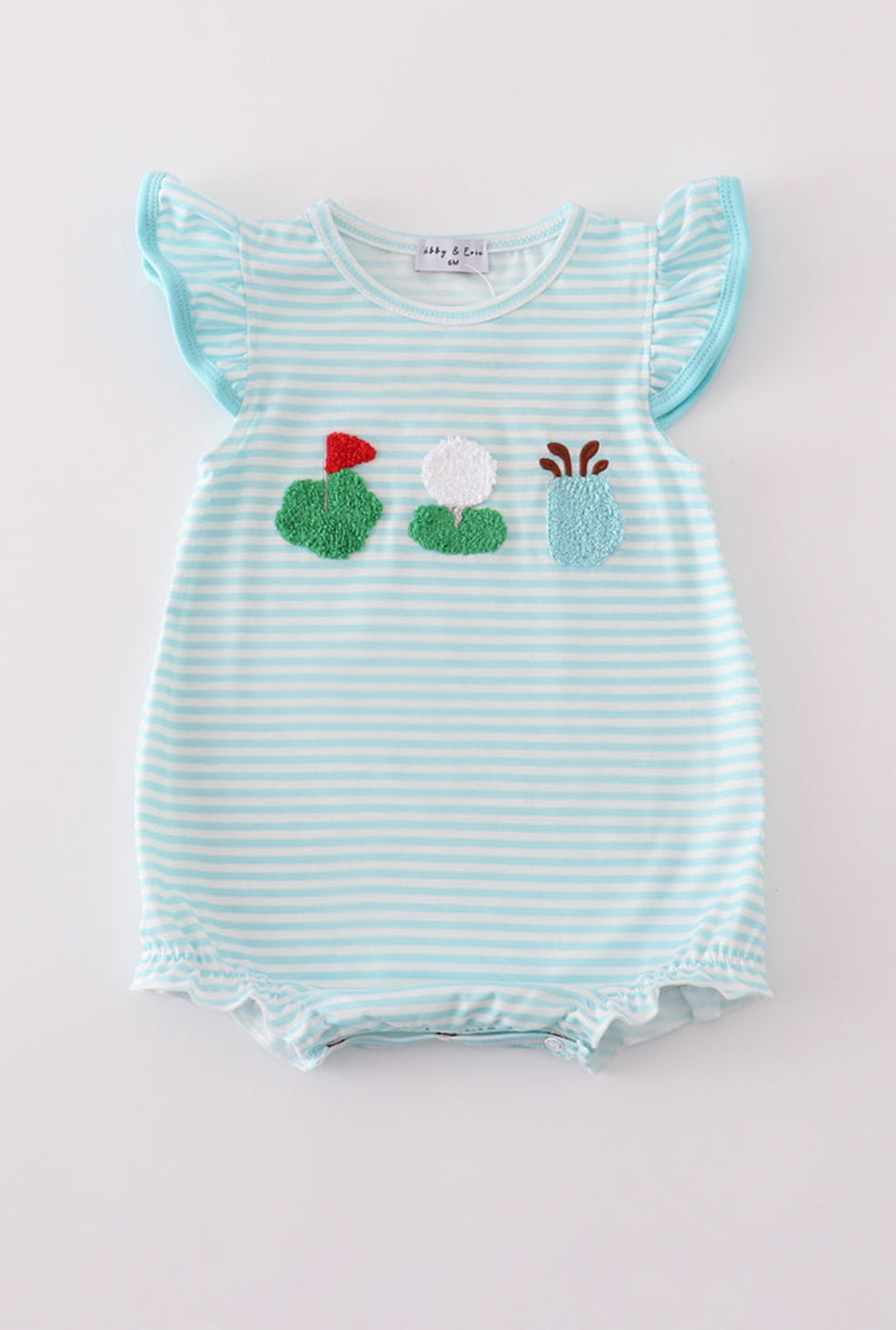 Blue Stripe Golf French Knot Ruffle Girl’s Bubble